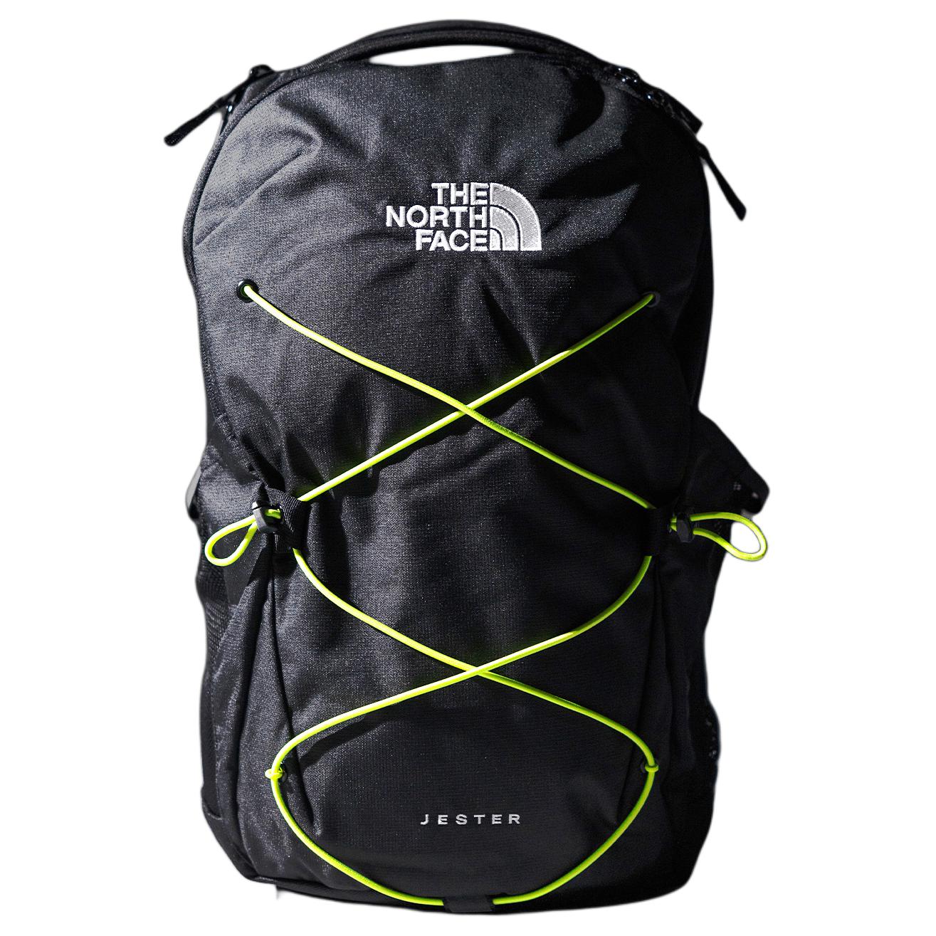 The North Face Jester 28L Logo Print Polyester Backpack Unisex Backpack Black Fluorescent-Green NF0A3VXFASQ Black & Neon Green