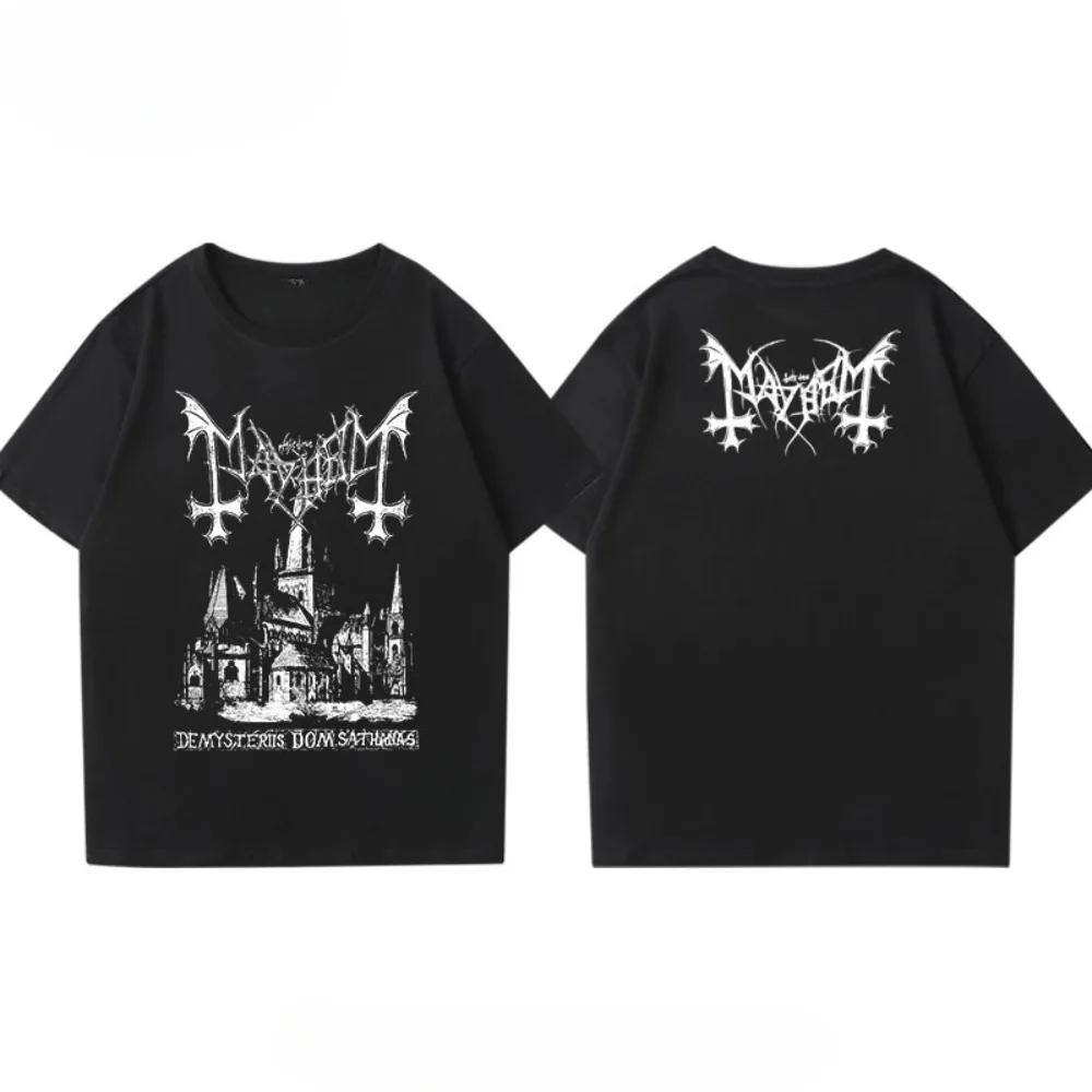 2025 New Mayhem Hem Hem Band Perimeter Short Sleeve T-shirt Men Women Loose Norwegian Y2k Black Metal Rock Band Half Sleeve