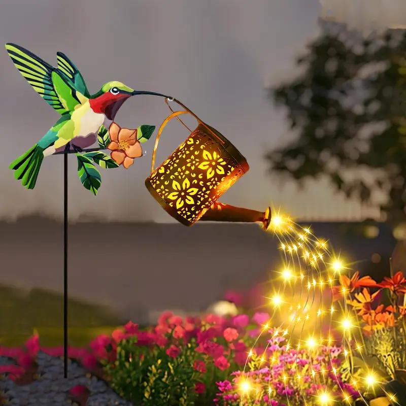 Solar Hummingbird Palace Lantern Vintage Metal Solar Watering Can Light Outdoor Hanging Kettle Lamp for Garden Path Patio Decor