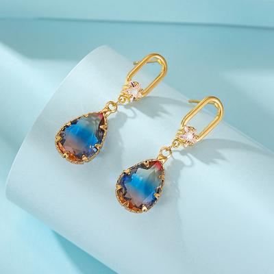 Rainbow Tourmaline Drop Earrings Multicolor Crystal Stone Gold Plated Earrings for Women Vintage Wedding Earring for Women Party