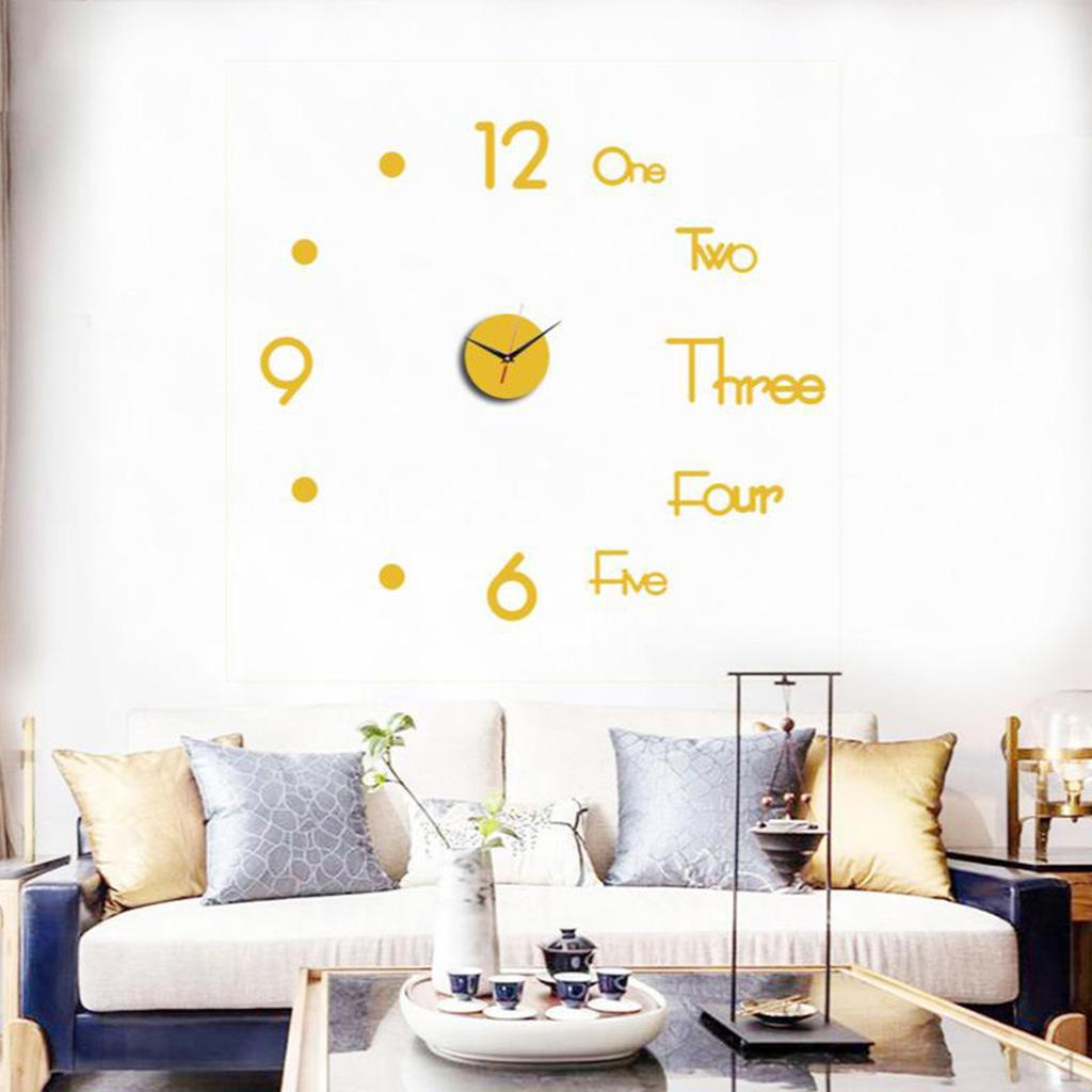 

3 Wall Clock Decor Sticker Mirror Frameless Large DIY (No Battery) Golden S