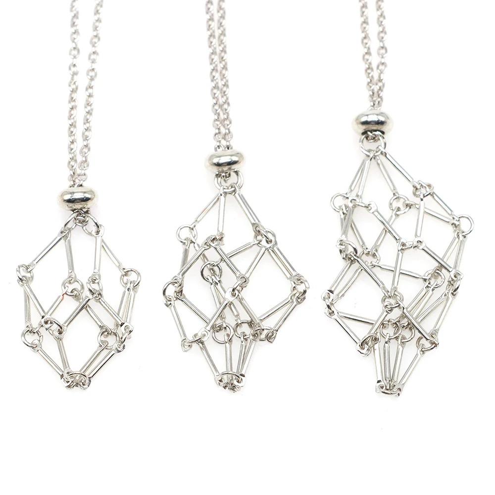 Metal Chain Crystal Cage Necklace DIY Rhinestone Holder Necklace Stainless Steel Necklace  Gifts