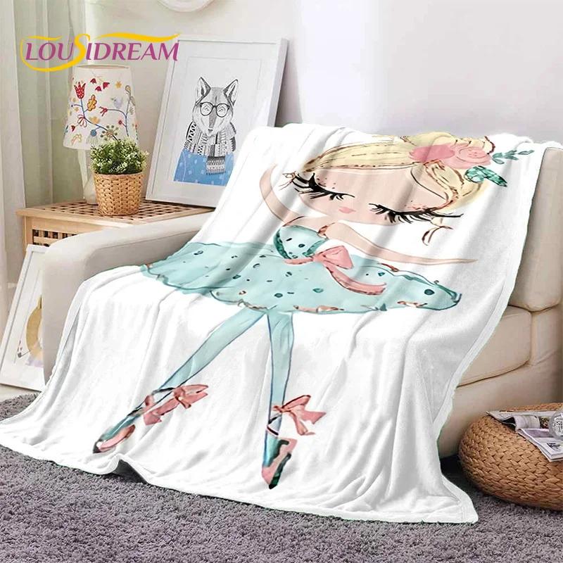 Cute Ballet Girl Ballerina Fairy Cartoon Soft Flannel Blanket for Bed Bedroom Sofa Picnic,Throw Blanket for Outdoor Leisure Gift