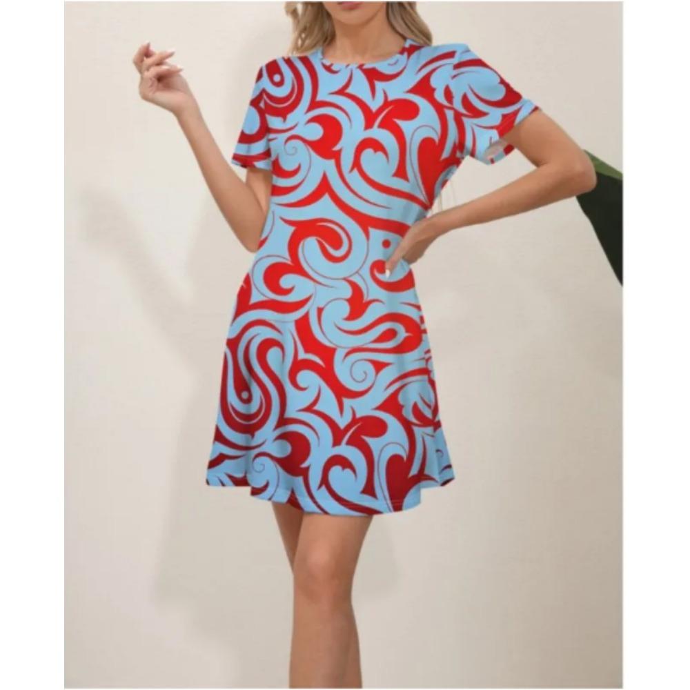 2024 Summer Latest Women's Fashion Print Street Trend Round Neck Sweet and Fresh Flowers Solid Colors Suitable for Beach Dresses
