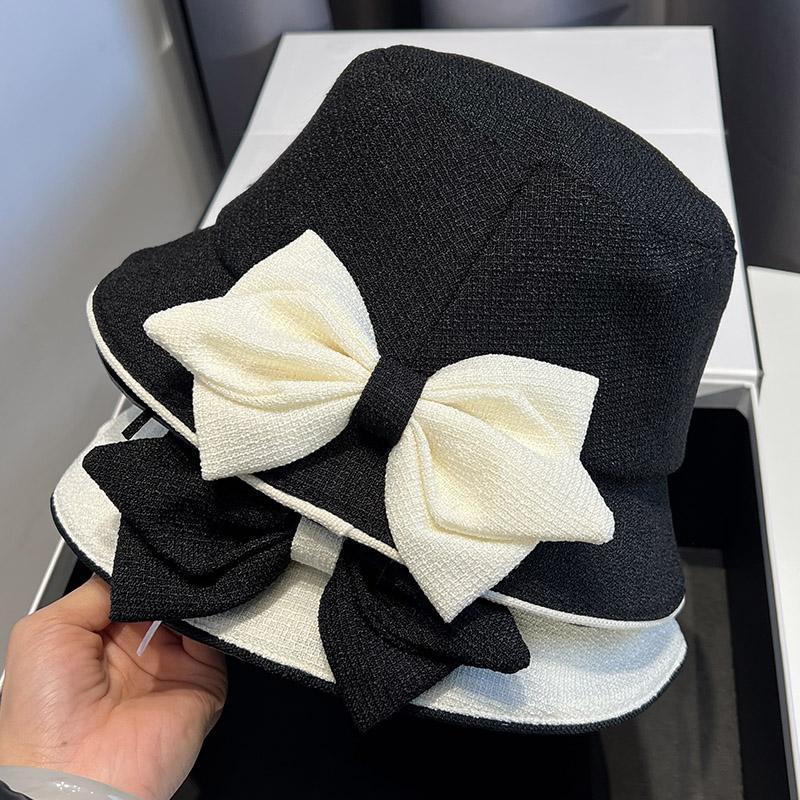 Elegant Color Matching Bow Fisherman's Hat Children's Spring and Summer New Sunshade Basin Hat