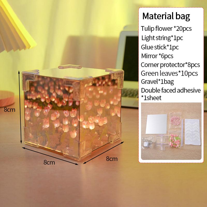 

DIY Тюльпан Зеркальный куб Лампа Ручная работа Тюльпаны Ночной светильник Имитация Цветка DIY Материал Декор на День святого Валентина Подарки на день рождения 20flowers