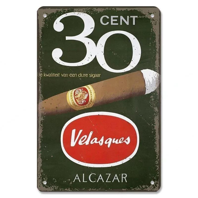 Metal Tin Poster Cigar Plaque Retro Metal Plate Gentleman Smoke Cigar Whisky Vintage Metal Tin Sign Bar Club Man Cave Wall Decor