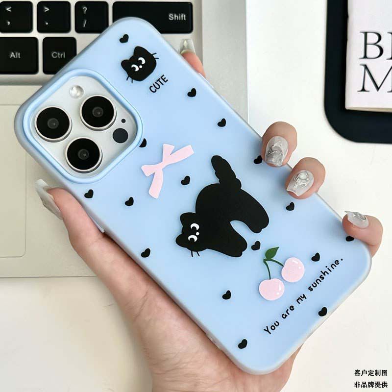 Cherry Kitten Is Suitable for Apple 16/17promax Mobile Phone Case iPhone15 Skin Scrub 13/12 Jelly 14.