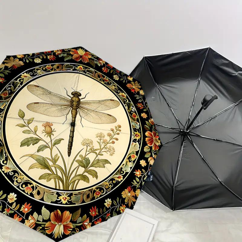 1PC Dragonfly Floral Umbrella-8-Rib Reinforced, Automatic Open, Lightweight & Durable, Cute Fashion Accessory for Outdoor-K1264