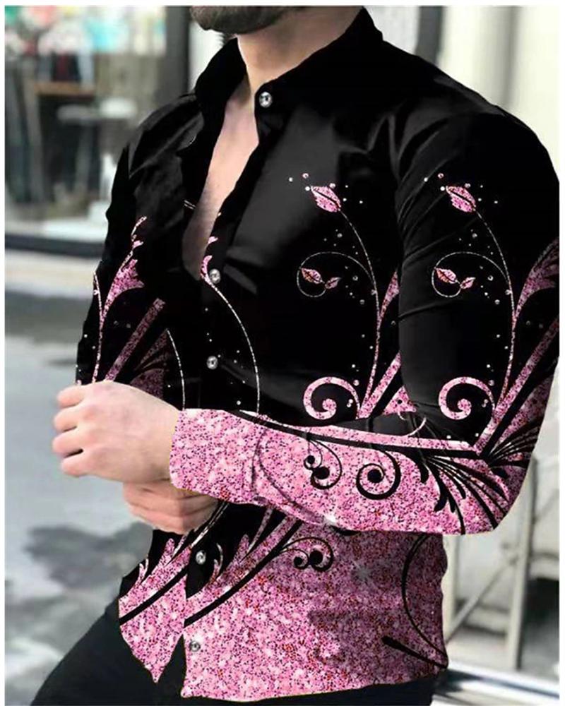 New business casual men's line 3D printed shirt formal spring and summer lapel long-sleeved XS-5XL stretch fabric shirt 2024