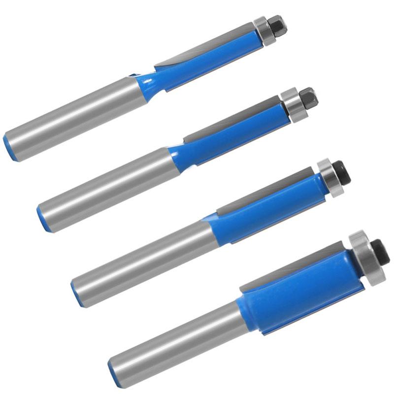 1/4pc 8mm Shank Flush Trim Router Bit with Bearing for Wood Template Pattern Bit Tungsten Carbide Milling Cutter for Wood