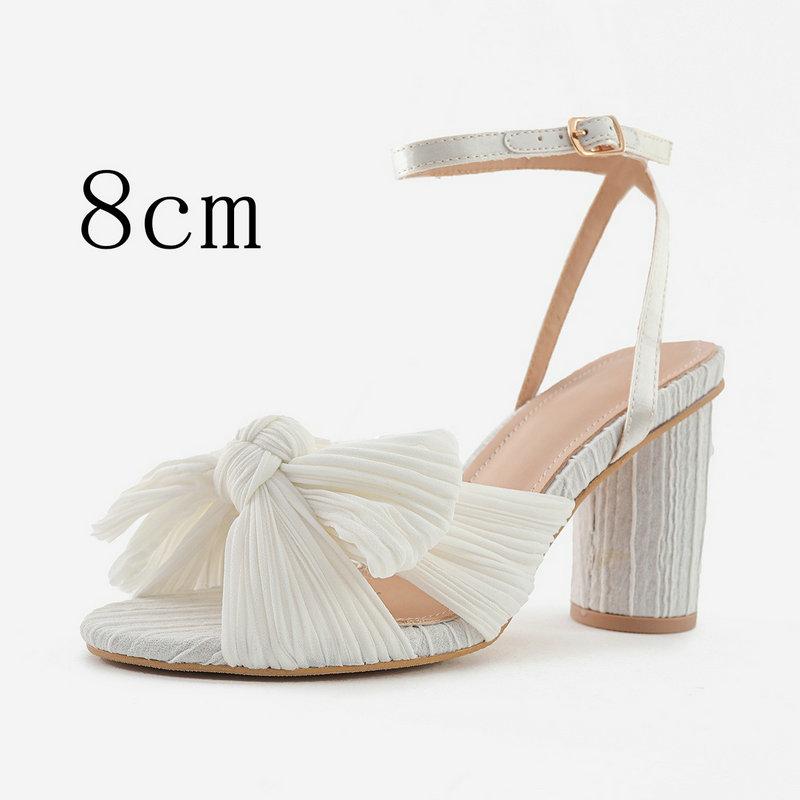 Fashion Satin Bow Thick With A Line Buckle Sandals 2025 New Gentle Wind French Fairy All Match Fashion Sandals