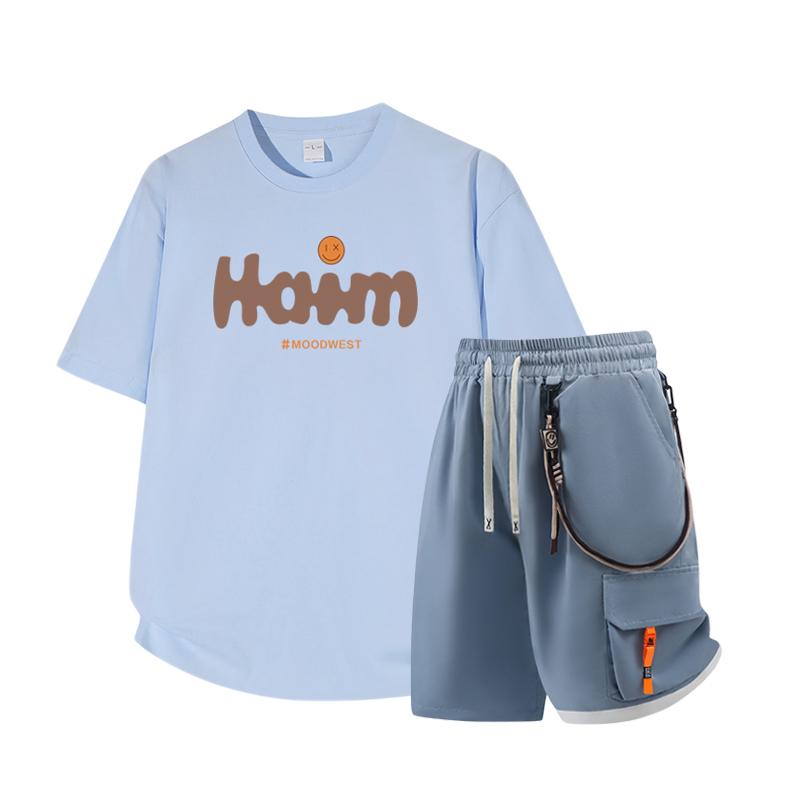Dmo Men's Short Sleeved Set Summer Short Sleeved Slim Fit Upper Garment Men's Two-piece Set
