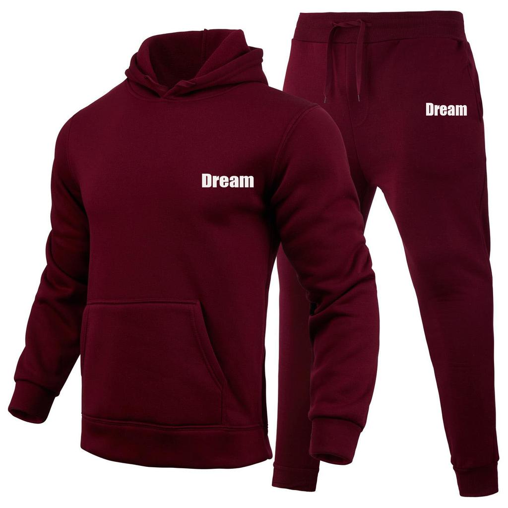 Dream Letters Printed Sets Winter Tracksuit Men Hooded 2 Piece Sets Mens Outfits Suit Men Fleece Sport Hoodie Sweatpants Two Piece Sets