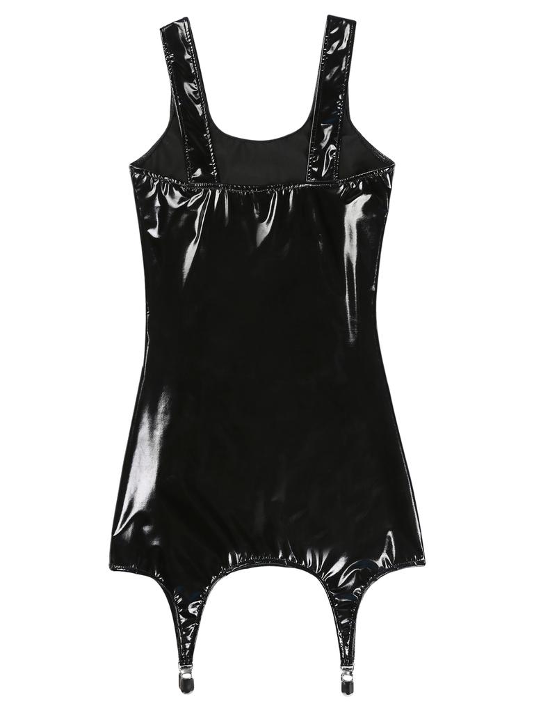 Sexy Bodycon Minikjoler for kvinner med metallklemmer Ermeløs Latex Tankkjole i Latex Clubwear