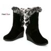 2025 Wedge Heels Cotton Boots Fashion 6cm High Heels Women Mid-calf Boots Winter Thick Plush Warm Short Boots  Lady Long Boots