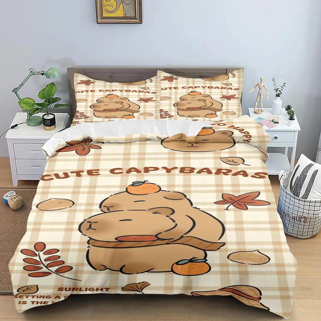 Capybaras Dynetrekk Anime Sengetøy Putetrekk Trykt Generelt Barn og Voksen Sett Queen Size Reaktivt Trykk Dyne