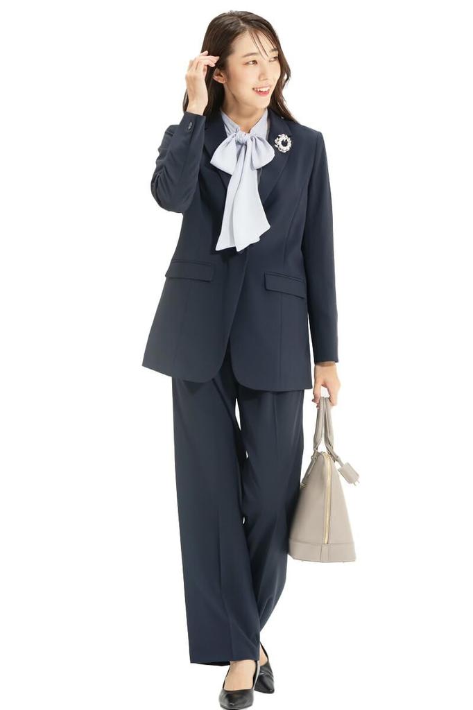 Washable Suit for Women Long Tailored Jacket Wide Pants Set Stretch Elastic Waistband Plus Sizes Available Entrance Graduation Ceremony Size 11 Navy