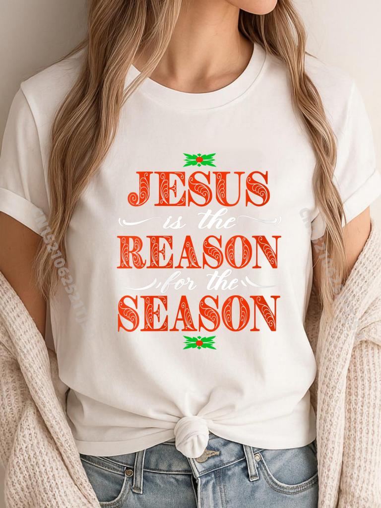 Womens Christian Christmas Holiday Jesus Is The Reason Camisetas Free Shipping Clothes