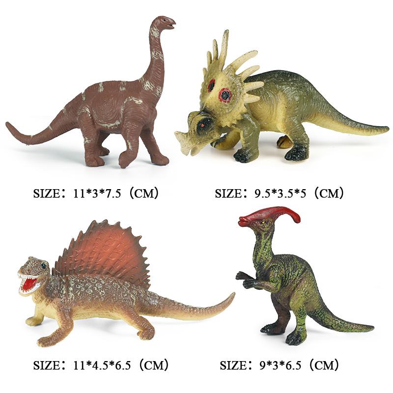 Oenux 4pcs Small Jurassic Dinosaur Set Action Figure T-Rex Mosasaurus Velociraptor Carnotaurus Animals Model Educational Kid Toy