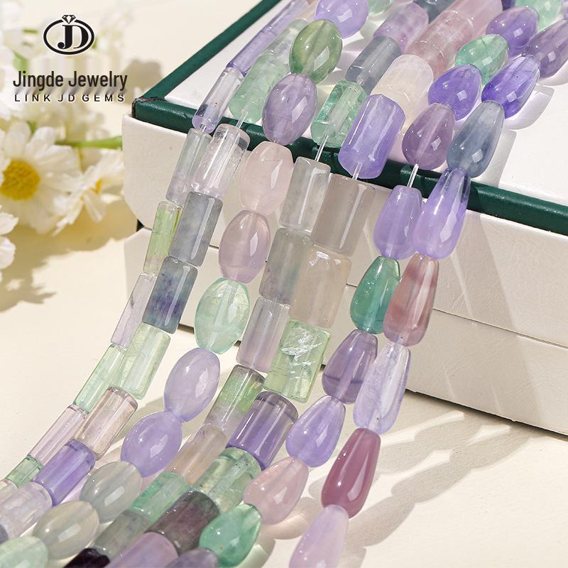 Jinde Jewelry Natural Colorful Fluorite Irregular Beads - Round, Tube, Teardrop Shapes for DIY Jewelry Accessories and Beading.