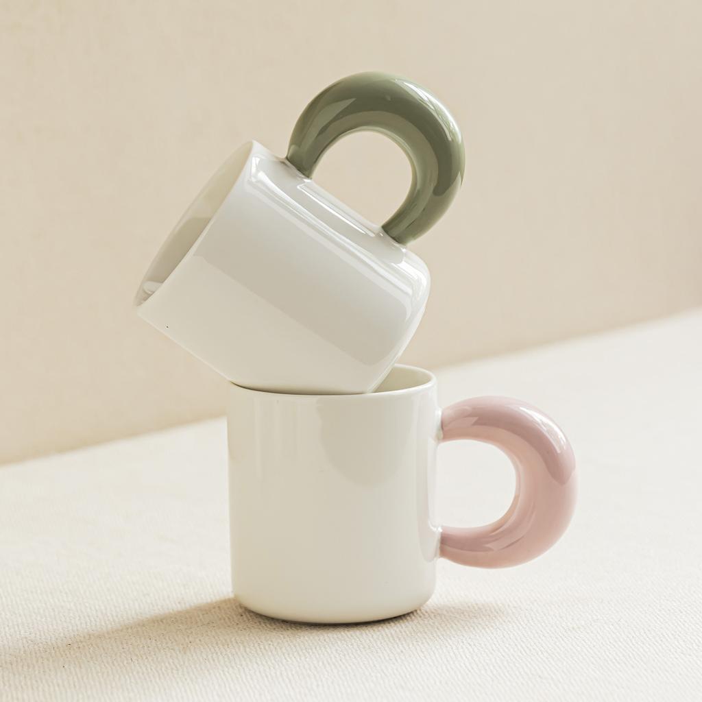 Contrasting Color Handle Cup Ceramic Mug Water Cup Simple Style Coffee Cup Household Teacup Breakfast Cup