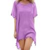 Swimsuit Cover Up Solid Color Loose Bikini Dress See-through Tassel for Holiday