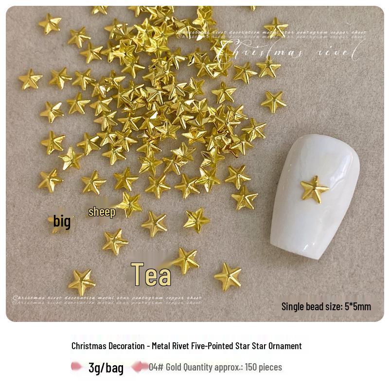 3D Hollow Gold & Silver Five-Pointed Star Metal Rivets for Christmas Nail Art