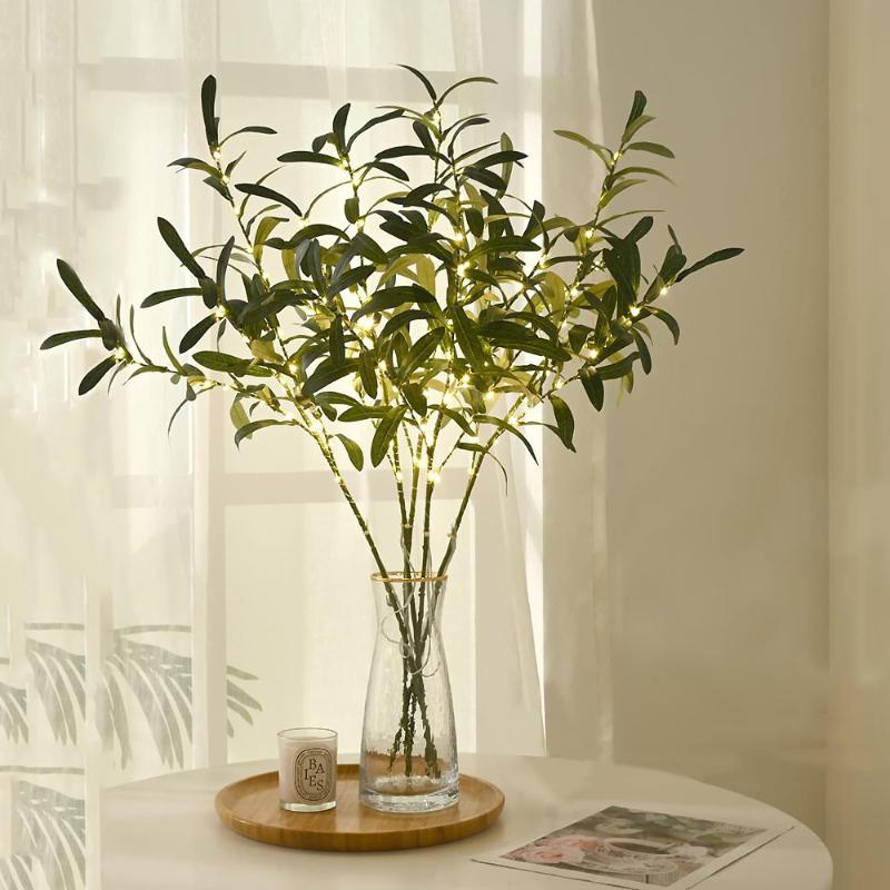 LED Olivenzweig Lichterkette - Dekorativer Blumiger Plastik Zweig für Zuhause, Weihnachten, Halloween, Kaffeehaus-Vase & Tischdekoration