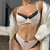 Set de lenjerie de corp pentru femeie, din țesătură de mătase franceză, braletă sexy din dantelă, cupă subțire, set de sutien push up, lenjerie romantică trandafir, pentru femei intime