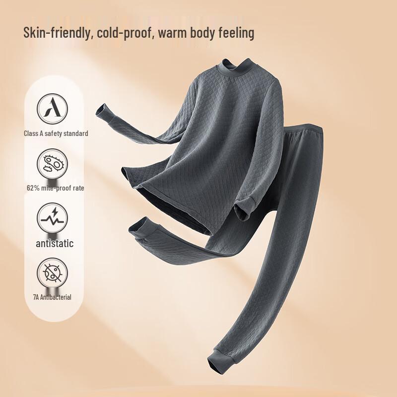 Yiershuang Men's 100% Cotton 3-Layer Thick Thermal Set