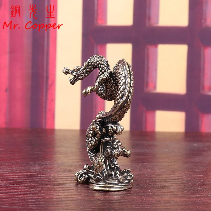Brass Flying Dragon Figurines Desktop Ornaments Vintage Zodiac Animal Small Statue Home Decorations Crafts Accessories Miniature