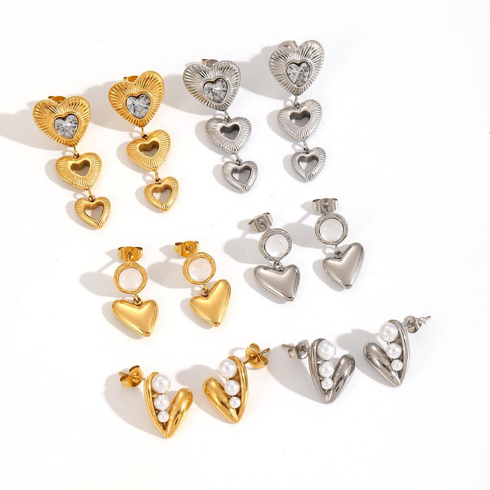 Stylish Heart Shape Stainless Steel Earrings With Sparkling Inlay For Women