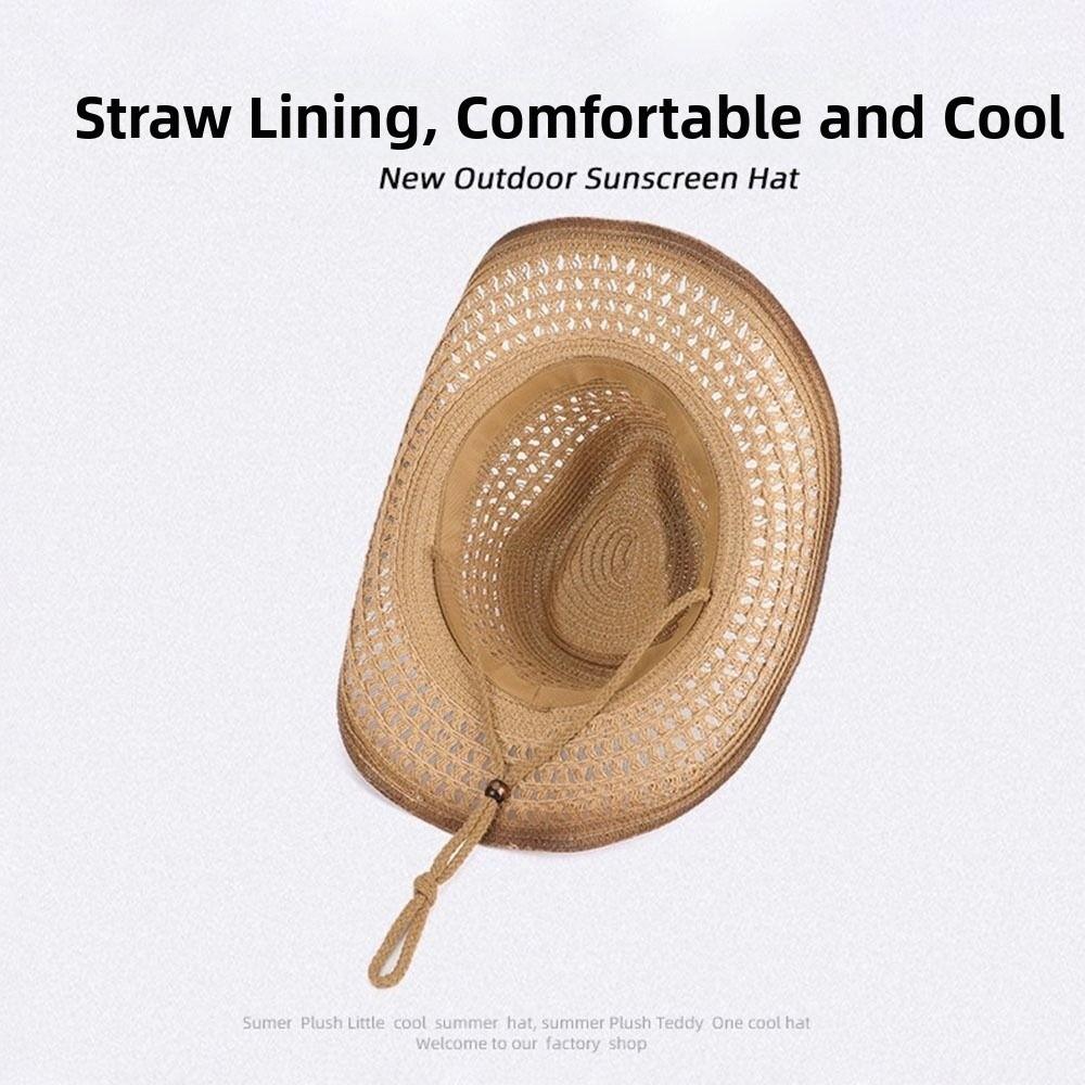 New Fashion High Quality Retro Sunscreen Straw Hat Hollow Out Wide Brim Western Cowboy Hat Beach Hats Unisex