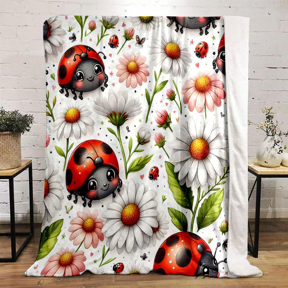 Cute Ladybugs and Daisies Pattern Print Blanket Soft and Cozy Perfect for the Living Room Bed Sofa or a Nap,gift