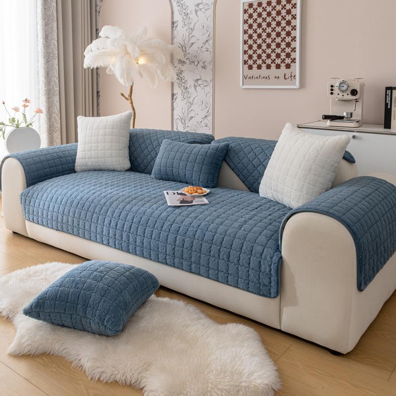Autumn Winter Rabbit Plush Cushion Universal Non-slip Sofa Towel Thickening Home Living Room Decoration Solid Color Couch Mat