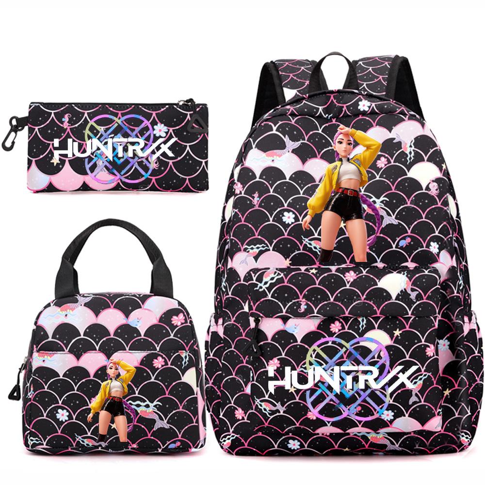 3Pcs/set Cartoon Kpop Printed Backpack Handbag Pencil Case for Teenger Student Girl Boy Schoolbag Bookbag Large Capacity Travel Bag Kid Gift