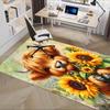 Highland Bull Theme Sunflower Chair Mat Office Carpet, Large Rug for Home Decor, Desk Pad Gift, Suitable for Bedroom, Living Room, Various Rooms
