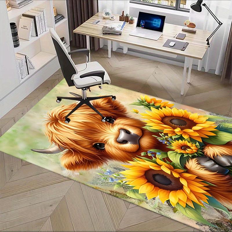 Highland Bull Theme Sunflower Chair Mat Office Carpet, Large Rug for Home Decor, Desk Pad Gift, Suitable for Bedroom, Living Room, Various Rooms