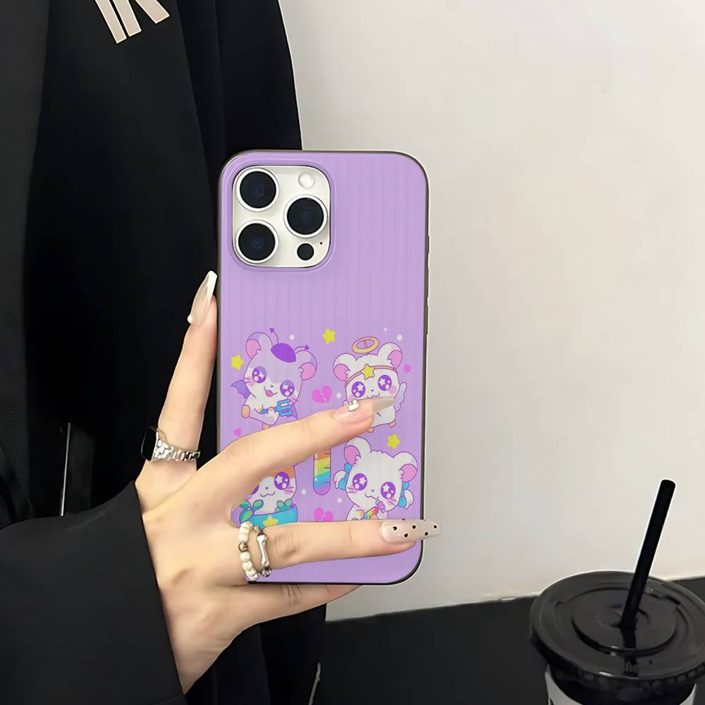 Hamtaro Cute Hamster Kawaii Lovely Corrugated Pattern Case For IPhone 16E SE4 12 17 16 15 14 13 11 Pro Max Stripe Cover