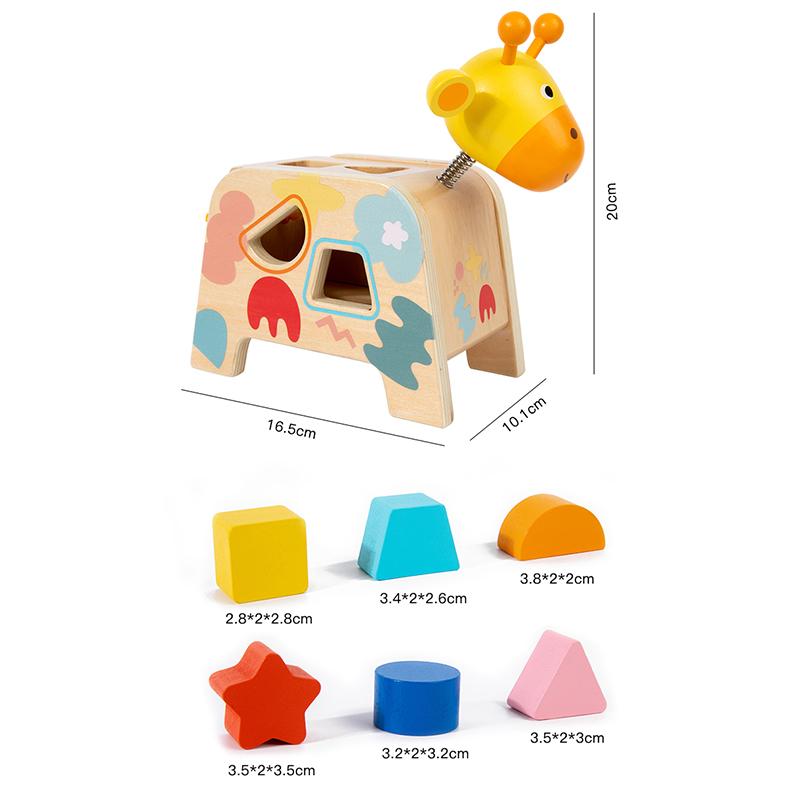 Wooden Giraffe-Shaped Sorting Toy - Early Childhood Cognitive And Fine Motor Skills Development Hand-Eye Coordination Education