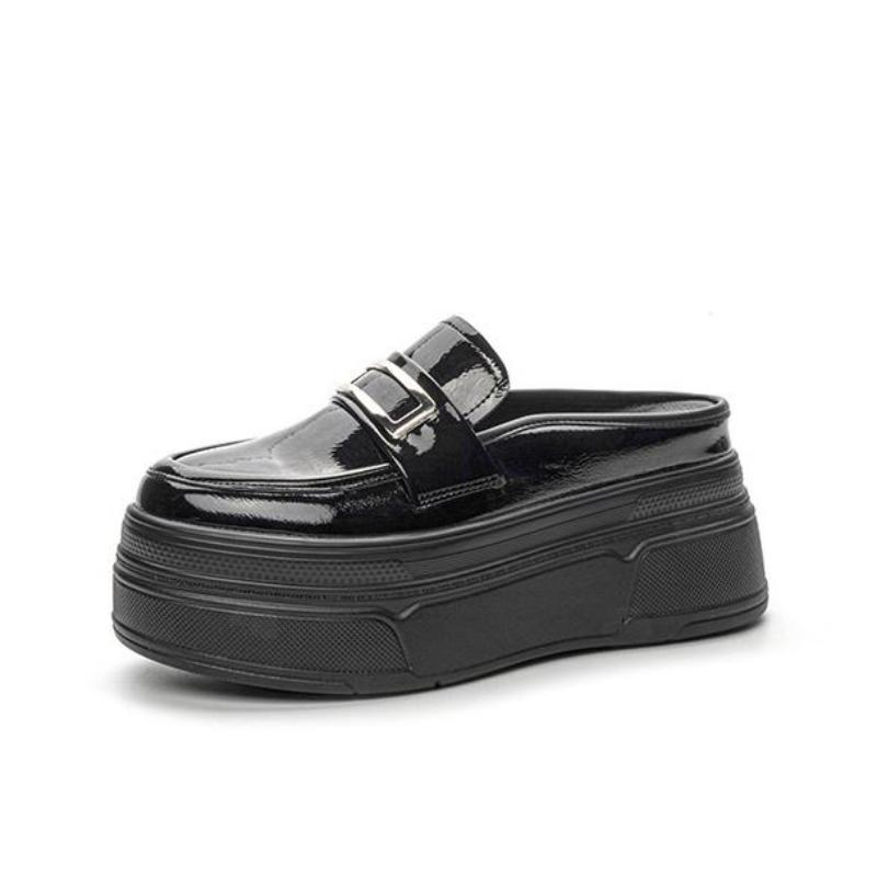 Fashion 8.5cm Patent Synthetic Leather Platform Wedge Casual Pumps Chunky Heels High quality Summer Spring Slipper Fashion Sandals Shoes