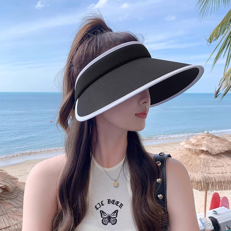 UPF + large brim empty top hat children's new UV protection face covering vinyl sun protection sun hat summer