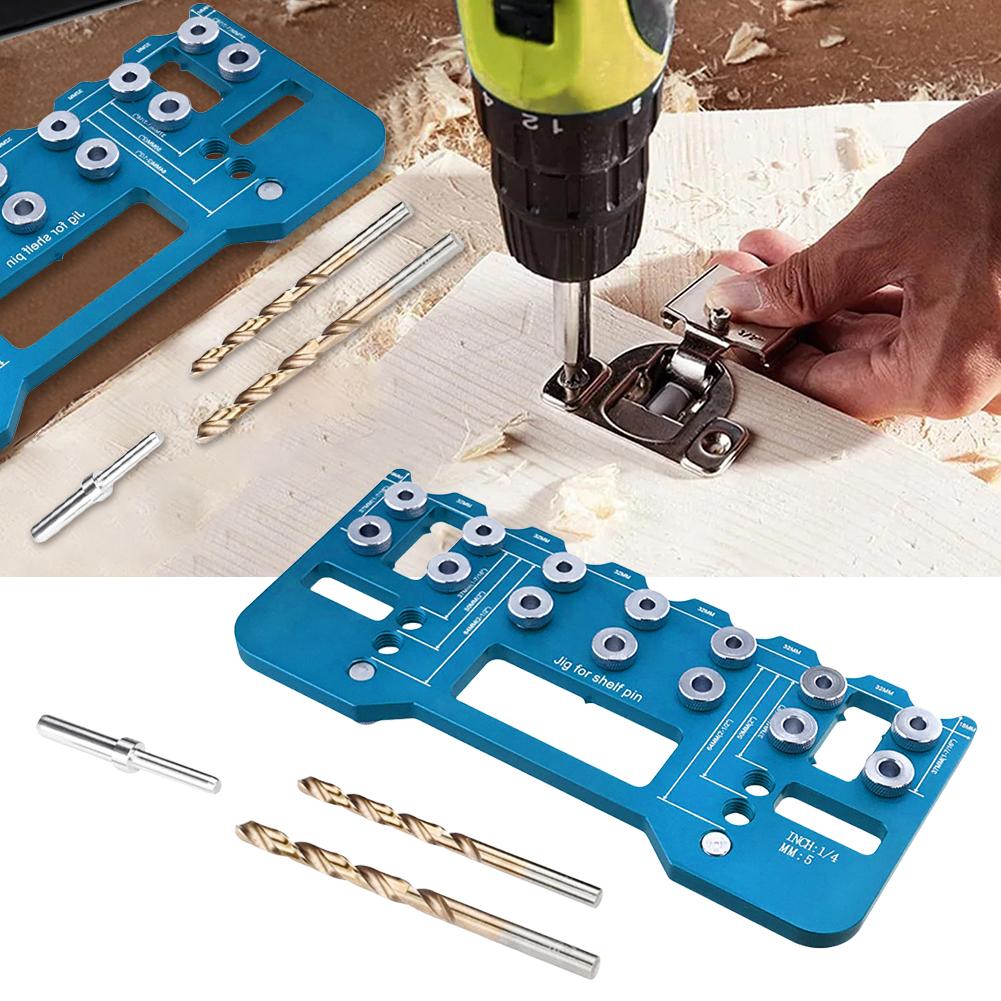 Pocket Hole Jig Kit Adjustable Shelf Pin Drilling Guide Jig Multi-Purpose Hinge Punch Locator Tool Adjust Opening Auxiliary Tool