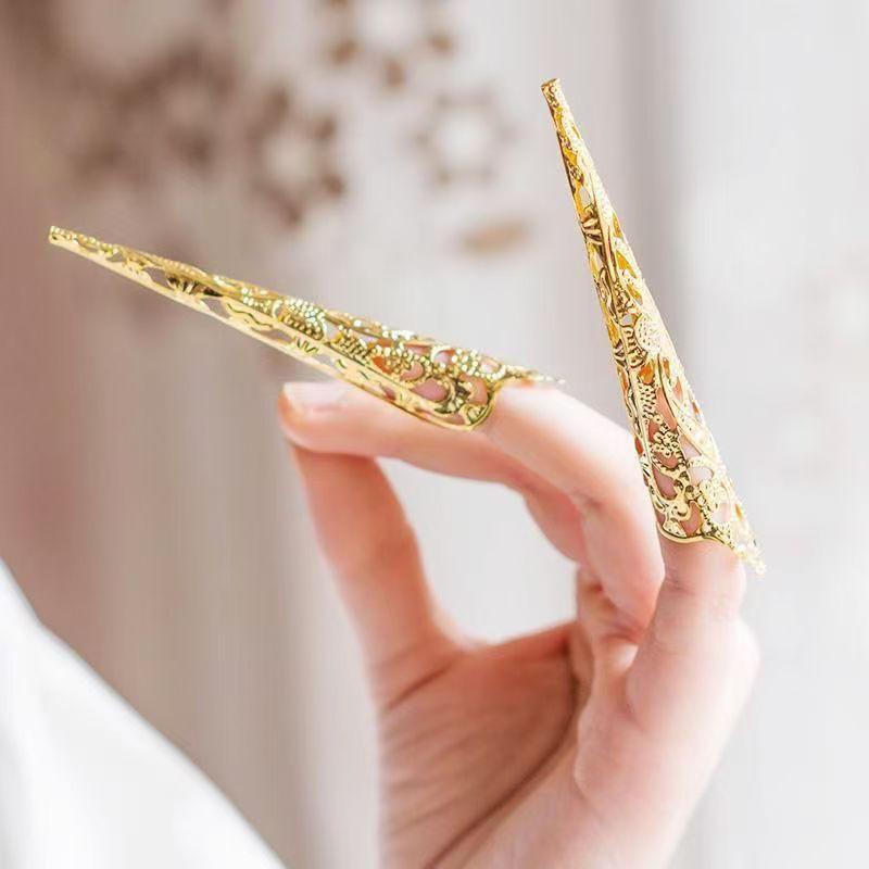 Peacock Belly Dance Prop False Nails 5Pcs Shiny Indian Thai Dance Finger Jewelry for Stage Performance
