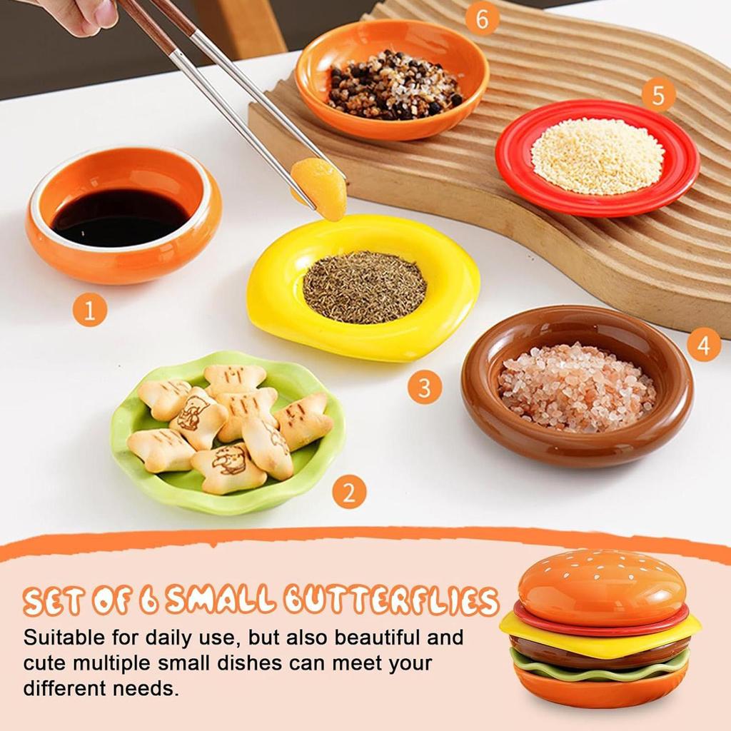 Set da 6 Piatti per Hamburger, Ciotoline Impilabili per Condimenti e Salse Lavabili in Lavastoviglie per Ketchup, Snack, Sushi, Festa BBQ, Cucina, Ristorante