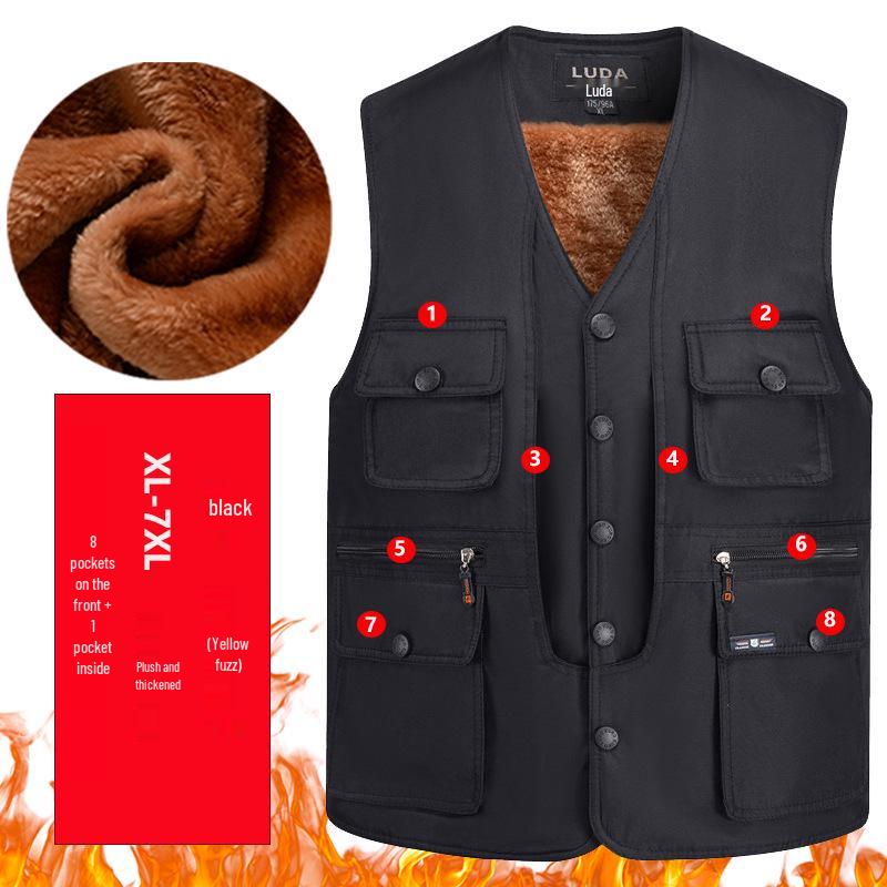 Herren Winter Plus Samt Warme Weste, Verdickt mit Großen Taschen, Übergröße für Mittleren Alters, Ältere und Übergewichtige Personen bis 8XL