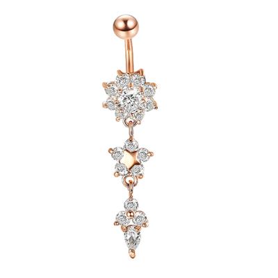 Trendy Sexy Kovový piercing do pupíku Lesklý Zirkon Květina Visací Kroužky do pupíku Pro Ženy Šperky pro tělový piercing