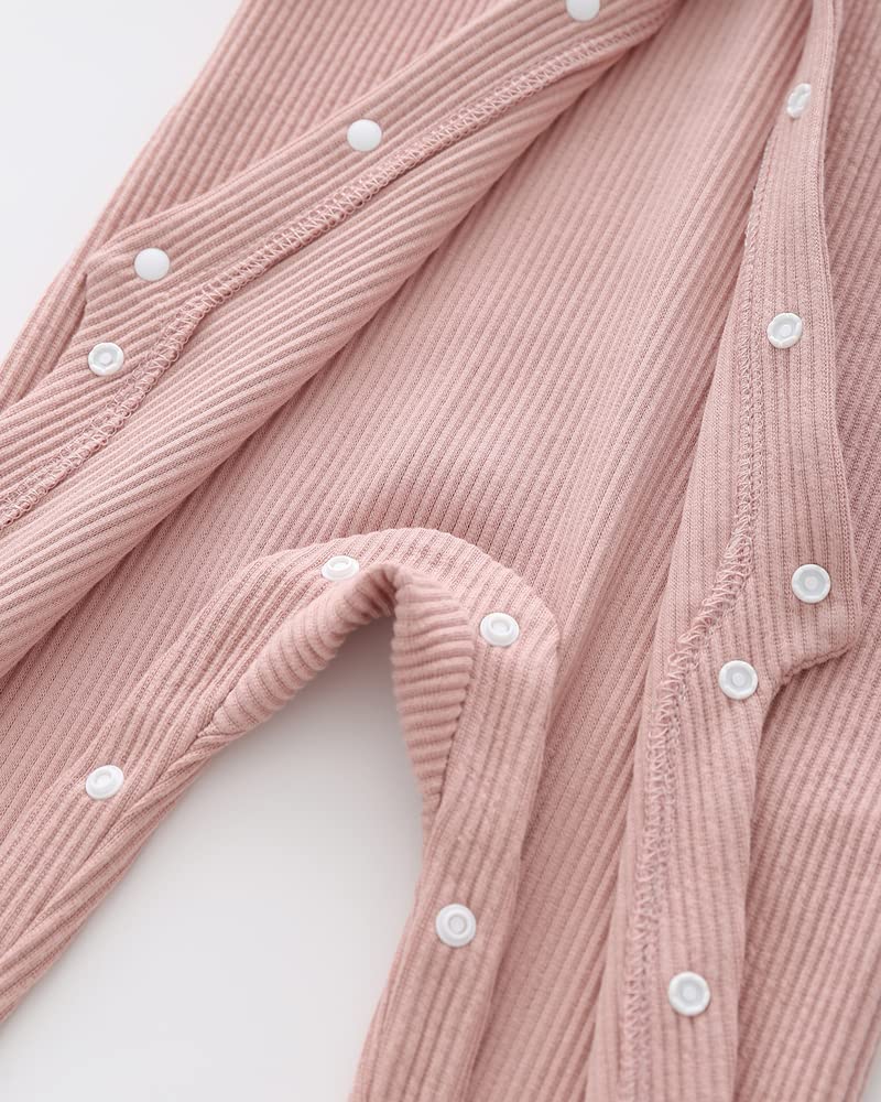 Roupa de Bebê Macacões de Manga Comprida Meninas Primavera Outono Macacão Recém-Nascido Pijama Recém-Nascido Preparação para o Nascimento Roupa Íntima Jacquard Gola Simples Rosa 12M