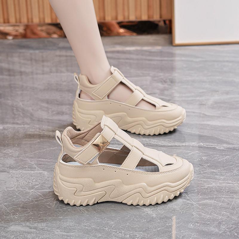 Damen Koreanischer Stil Atmungsaktiv Ausgeschnitten Dicke Sohle Höhensteigernd Lässige Sandalen